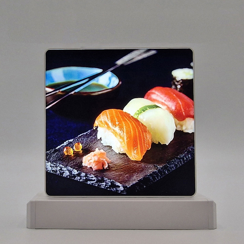 Lampa de veghe reincarcabila, obiect decorativ LED luminos seria magnetic baza sushi patrat, 135x140mm, 6500K, abcMIX, K1337